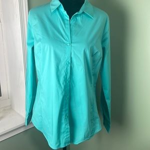 NWT long sleeve button down aqua blouse size 12